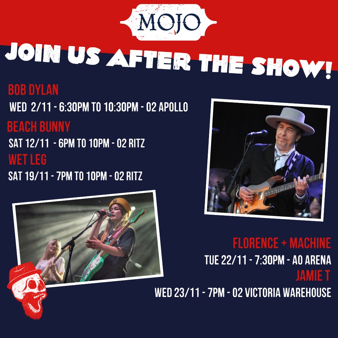 MOJOMANCHESTER's tweet photo. Check out our local gigs this month and join us at MOJO for an epic after party!

Show us your gig ticket and we'll give you a free shot to kick start your night. Expect good music, great drinks and we're open until late! 🤘

Book now: https://t.co/1UqgIgaCVM https://t.co/figdB14RCv