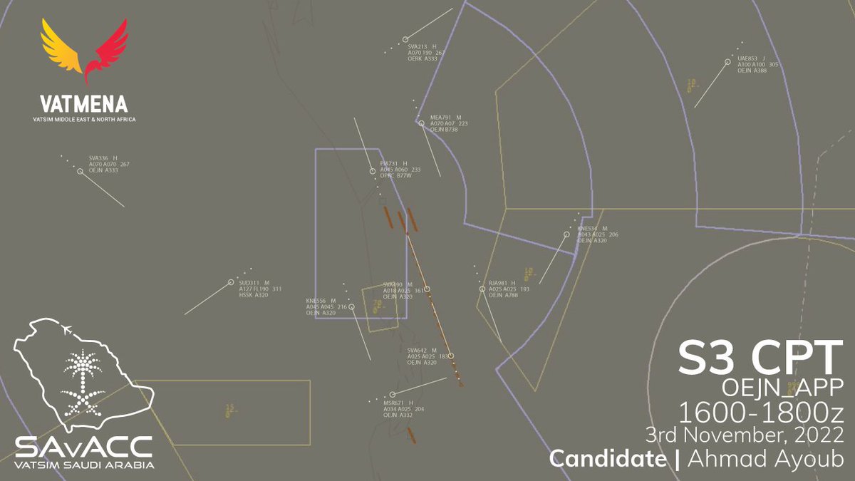 Fly from or to King Abdalaziz international Airport (OEJN), Jedddah, Saudi Arabia on the 3rd of November between 16z and 18z, and help Ahmad Ayoub earn his S3 rating!

OEJD_CTR will be online as well! 

Hope to see you there!