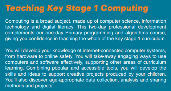 👉Last chance to book onto our Teaching Key Stage 1 Computing (face to face) 2-day course at IKB Primary School, starting on 9 November 2022 with <a href="/DigitalPrimaryT/">DigitalPrimaryTeacher</a>! 💻

Subsidies of up to £440 per school available for teacher cover!

Book your place here ➡️ bit.ly/3sQb4no