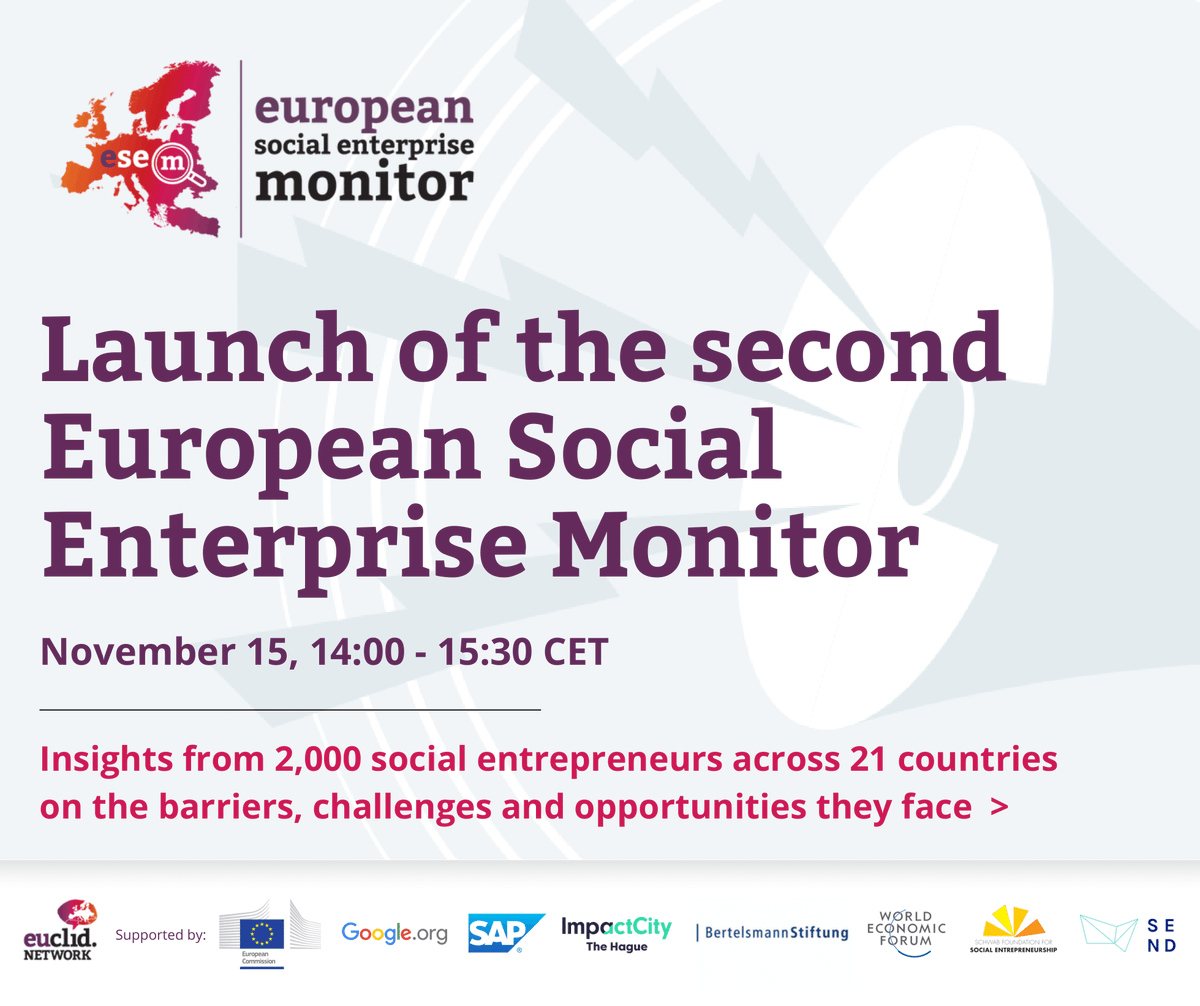 EuclidNetwork's tweet photo. #SocEntMonitor gathers data directly from #socents and transforms them into meaningful insights. Join us for the launch of our report and learn about the barriers and needs of impact practitioners.
Sign up to attend virtually on Nov 15, 14:00 - 15:30 CET: https://t.co/o4qdmd4hbW https://t.co/pbS5iVIPoS