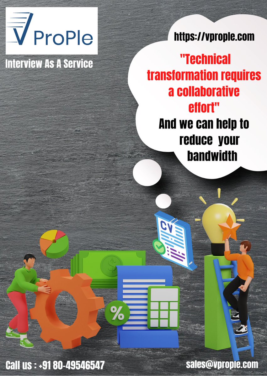 VProp1e's tweet image. Technology Transformation is possible when leaders fully believe in the need for change and become fluent in the language of technology.
#technologytransformation #technicalinterviewservice #outsoucetechnicalinterview #technicalinterviewcollaboration