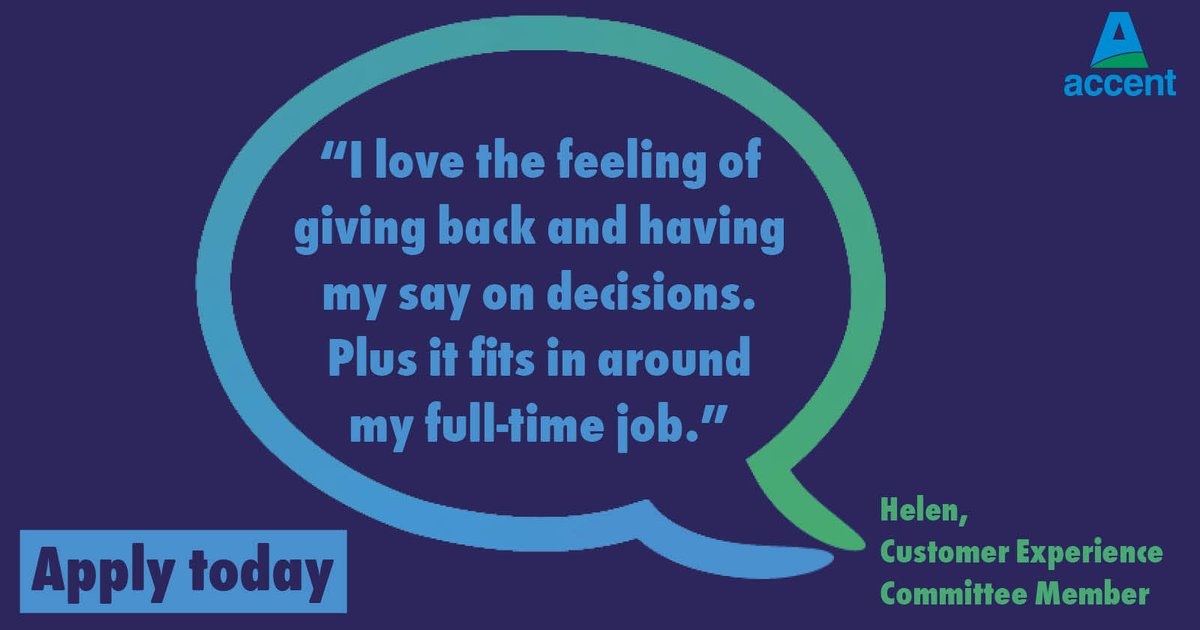 As a member of Customer Experience Committee, you’ll play a role in reviewing Accent’s performance and helping shape our future.  

Read more about what it’s like to be on our Customer Experience Committee and how to apply: accentgroup.org/about-us/our-n…