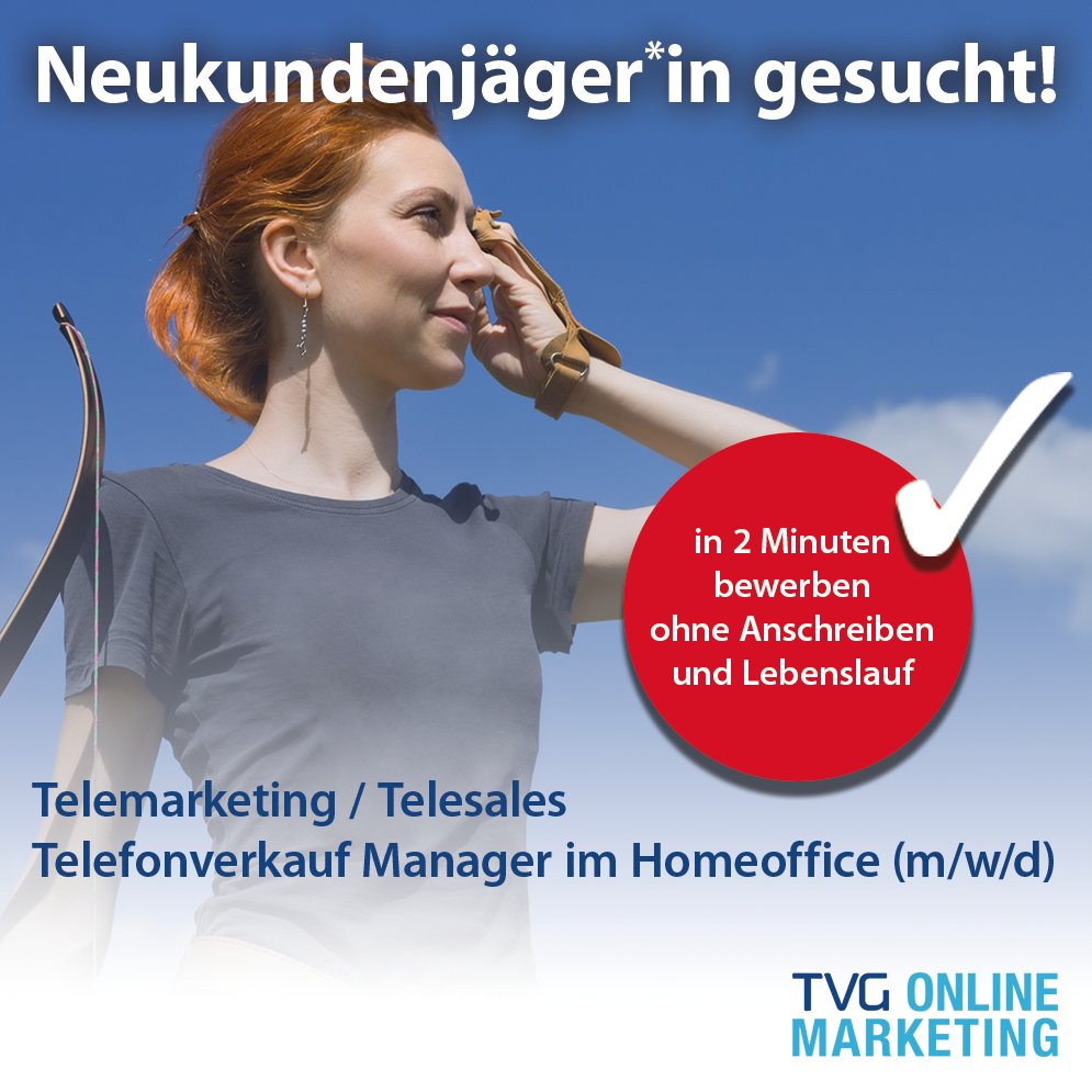 TVGVerlag's tweet photo. 📞 Für den Bereich #Telemarketing / #Telesales / #Telefonverkauf im Homeoffice suchen wir Sie! 💪

Jetzt in nur 2 Minuten bewerben – ohne Lebenslauf &amp; Anschreiben! https://t.co/nPBVUcYo2V

#jobs #job #stellenangebote #jobsuche https://t.co/K5n8jMuthJ