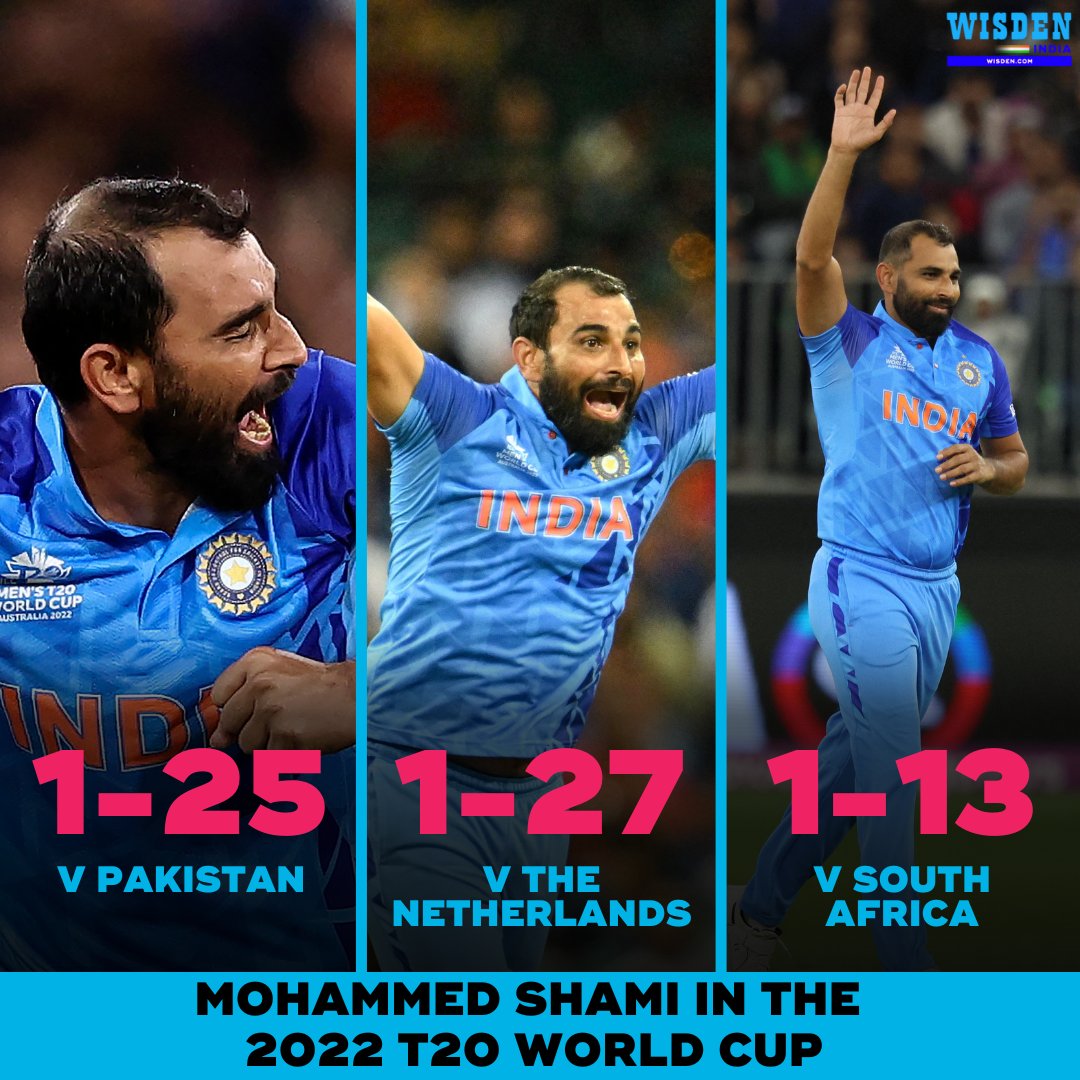 Mohammed Shami has an economy rate of 5.41 in this T20 World Cup. He had not played a single T20I since the T20 World Cup last year in UAE but replaced Jasprit Bumrah in the event this year. Proving critics wrong, and how. 😍😍 #T20WorldCup