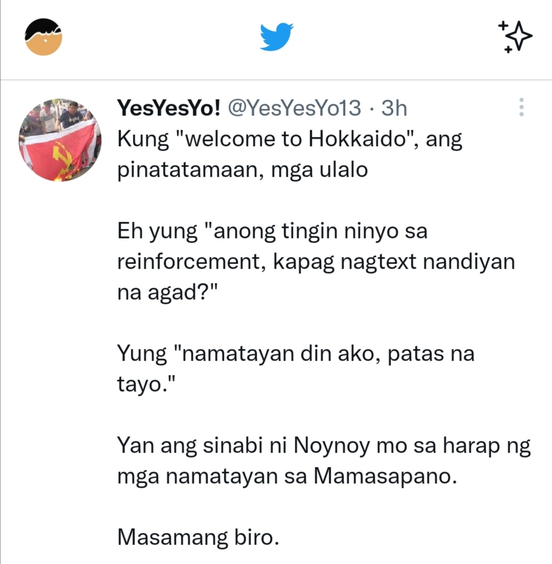 Ismael_Abuidris's tweet photo. @KakanTuring Eh, kung si Noynoy pala mag biro okay lang ha... 🤣 https://t.co/1Hq952wTBI
