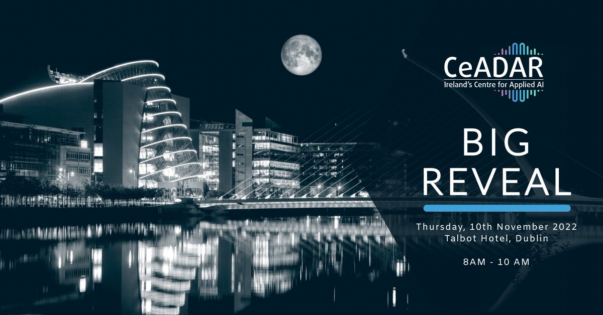CeADARIreland's tweet photo. @CeADARIreland Big Reveal 2022 is our annual member-exclusive showcase of CeADAR 2022 outcomes and upcoming 2023 dedicated initiatives

Talk to us about becoming a #CeADAR Member and leading your #business on a successful #AI-based #innovation journey: https://t.co/Z1XoFLD94M https://t.co/wir31W4qZ7