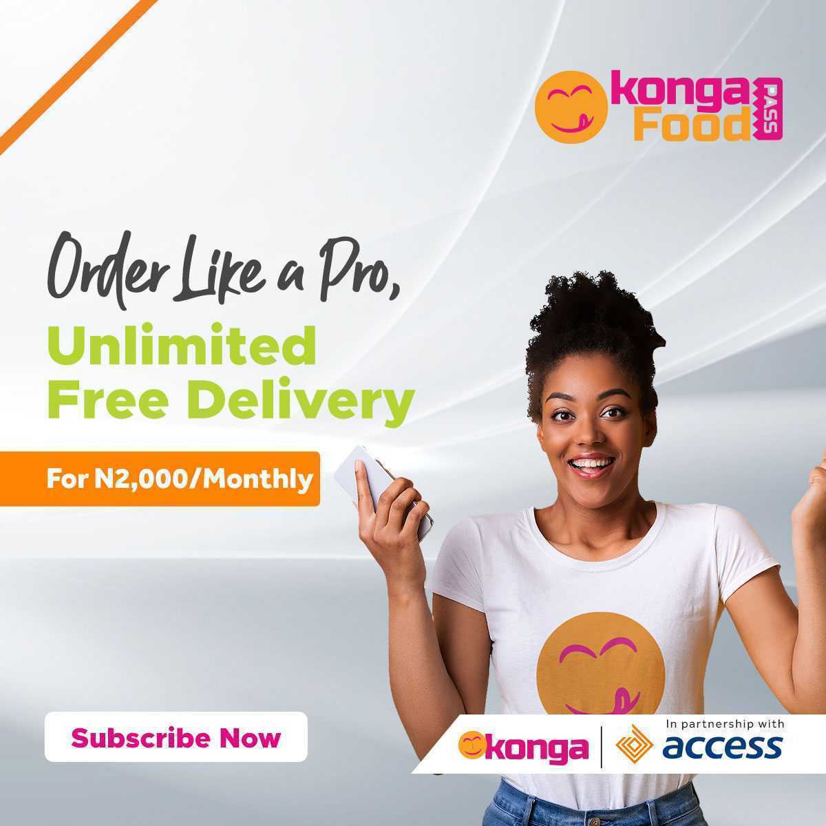 access_more's tweet photo. Order your meals like a Pro and get unlimited free deliveries!
You benefit from this offer when you buy meals worth N2,000 or More via the Konga Food app and make payment with your Access bank card!
Amazing, right?
T&Cs apply #AccessMore #AccessKonga https://t.co/sRnYUldWnu
