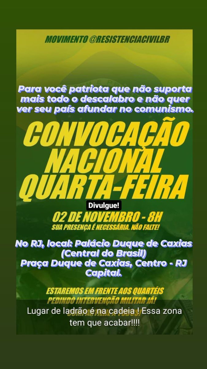 Mimi Br✨ (@mimitweetbr) on Twitter photo Bom dia, bbs!!!
Hora da resistência!
Mimimi e chororô não resolvem. O recado foi dado e a escolha é nossa!
VAMOS PARA AS RUAS EM APOIO AO PRESIDENTE <a href="/jairbolsonaro/">Jair M. Bolsonaro</a>
ATENÇÃO RIO DE JANEIRO!!! Bom dia, bbs!!!
Hora da resistência!
Mimimi e chororô não resolvem. O recado foi dado e a escolha é nossa!
VAMOS PARA AS RUAS EM APOIO AO PRESIDENTE <a href="/jairbolsonaro/">Jair M. Bolsonaro</a>
ATENÇÃO RIO DE JANEIRO!!!
