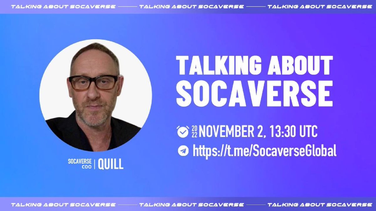 To better illustrate our plans and visions, our COO Quill will host a AMA in Socaverse community for the first time. 

SEIZE THE CHANCES
✈️t.me/SocaverseGlobal