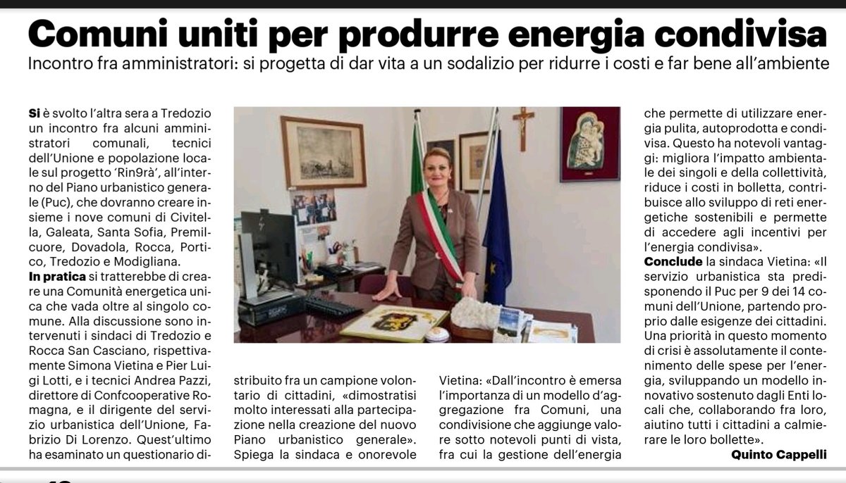SimonaVietina's tweet photo. VIETINA: A Tredozio primo centro di sviluppo di Comunità energetica: COME DIVENTARE PROTAGONISTI DELLA FILIERA ENERGETICA. https://t.co/AiIsaBjwGM