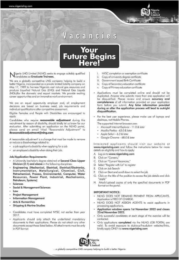 NLNG Recruitment. 

Please share accordingly.