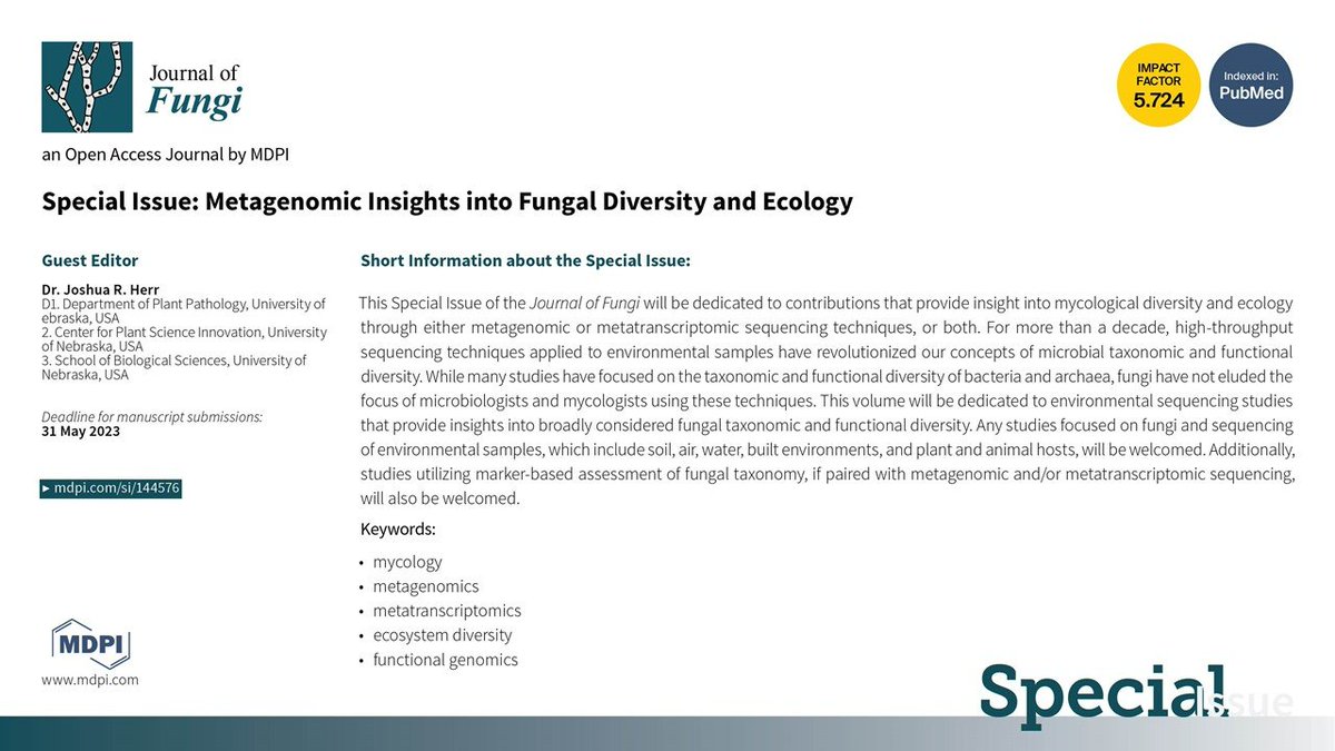 JoF_MDPI's tweet photo. π’New Special Issue in #JoF π
It focuses on mycological #diversity and #ecology through #metagenomic or #metatranscriptomic techniques.
Guest Editor: Dr. Joshua R. Herr
Submission Deadline: 31 May 2023
https://t.co/gOtDchwZwO https://t.co/O4ygKtehWm