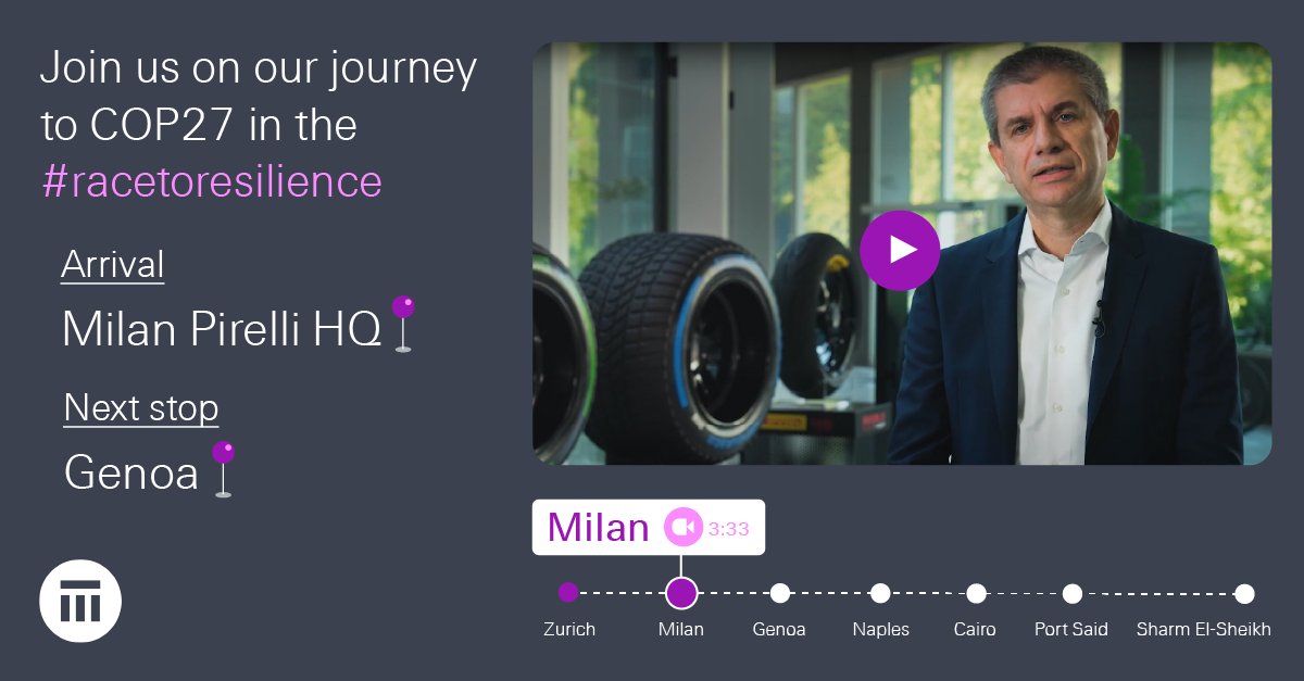 Our #RaceToResilience to @COP27P stops at the Milan HQ of @Pirelli where we hear from Head Sustainability, Matteo Battaini and Head Micromobility Solutions, Francesco Bruno on their ongoing work to transition to a greener future. ow.ly/5uWX50LpIiq #ClimateAction