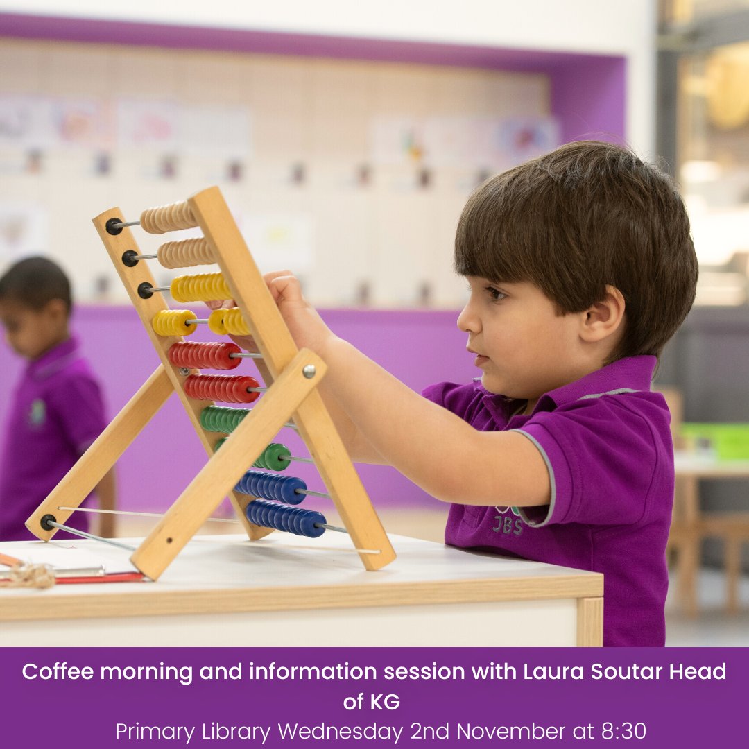 JumeiraSchool's tweet photo. Don't forget to join us tomorrow Coffee morning and information session with Laura Soutar Head of KG . Primary Library Wednesday 2nd November at 8:30 ⭐
#jbschool #ibschool #proudlytaaleem #earlyyears #dubai https://t.co/EEhhwUdueD