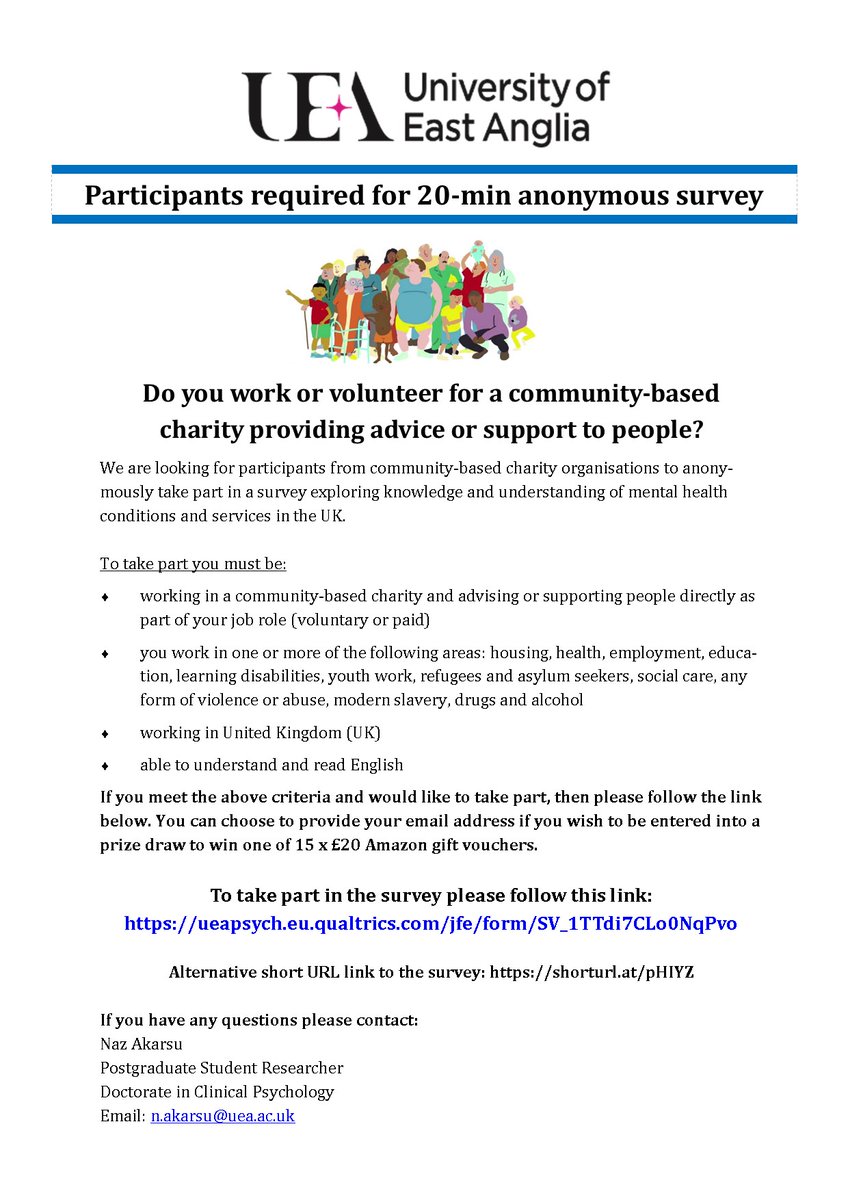 NazireAkarsu's tweet photo. Inviting UK community support charities for 20min online survey for clinical psychology doc research. Would really appreciate staff/volunteers supporting/advising people in need to consider taking part - see study poster &amp; link for more info:
https://t.co/y0264dM7z4 https://t.co/2YRlgqenv6