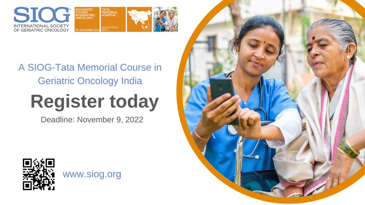 In collaboration with Tata Memorial Hospital in India, the #SIOGAdvancedCourse will be hosted on November 19, 2022. Join us online and meet experts in geriatric oncology from India, Singapore, Italy & Australia. Register before November 9. bit.ly/3wBonKw @ravikanesvaran