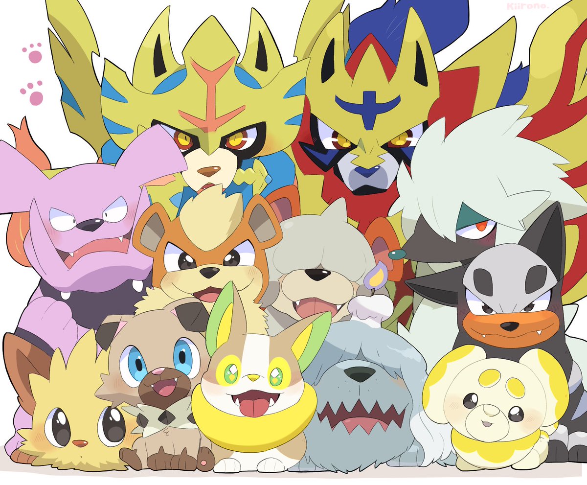 yamper pokemon (creature) dog no humans open mouth fangs looking at viewer blue eyes  illustration images