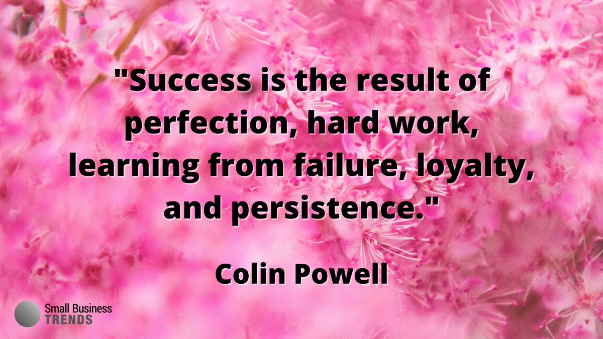 smallbiztrends's tweet photo. "Success is the result of perfection, hard work, learning from failure, loyalty, and persistence." - Colin Powell  #TuesdayThoughts #TuesdayMotivation #SmallBizQuote https://t.co/JMdQCeVPJL