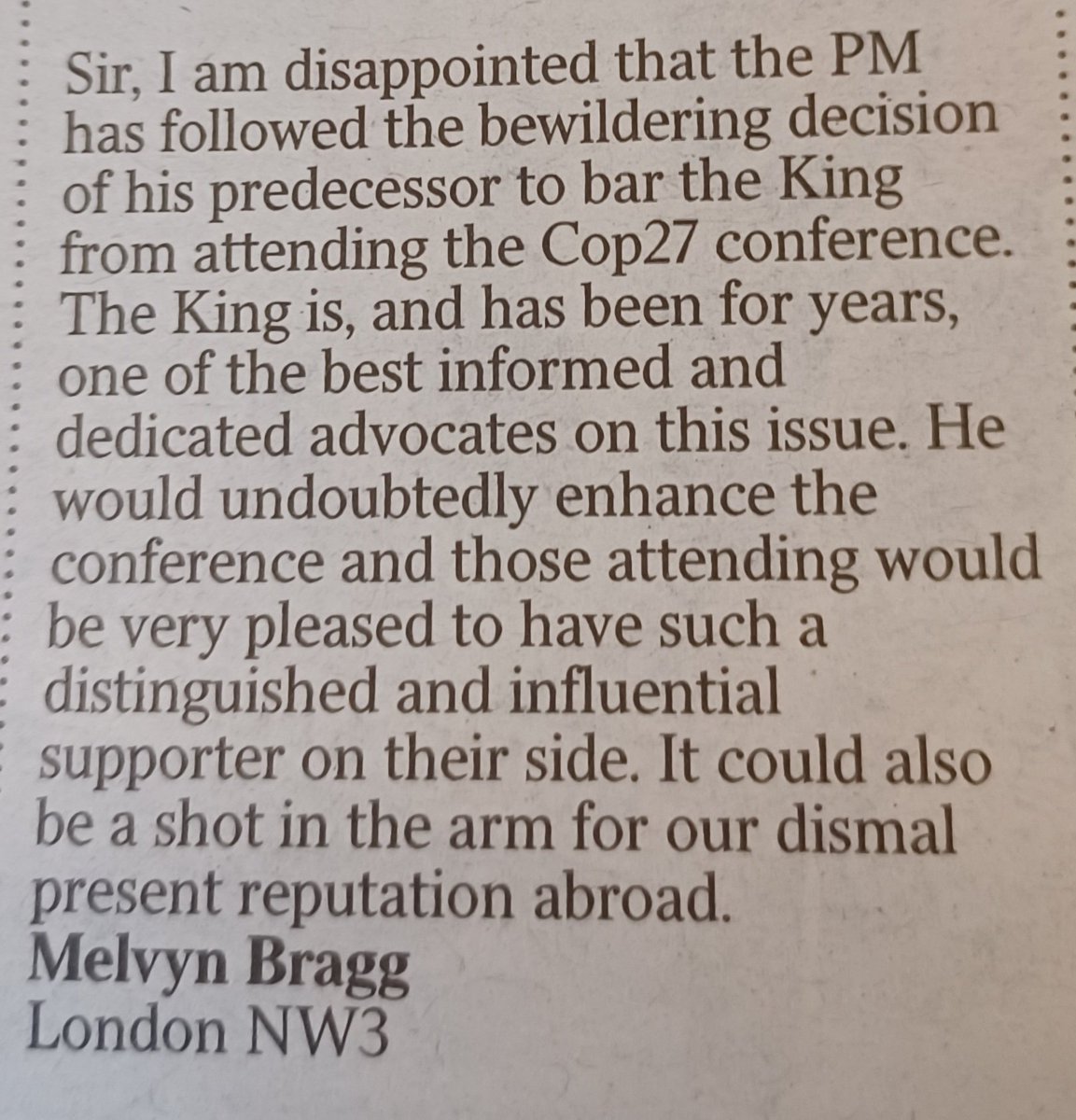 Letter in today's Times