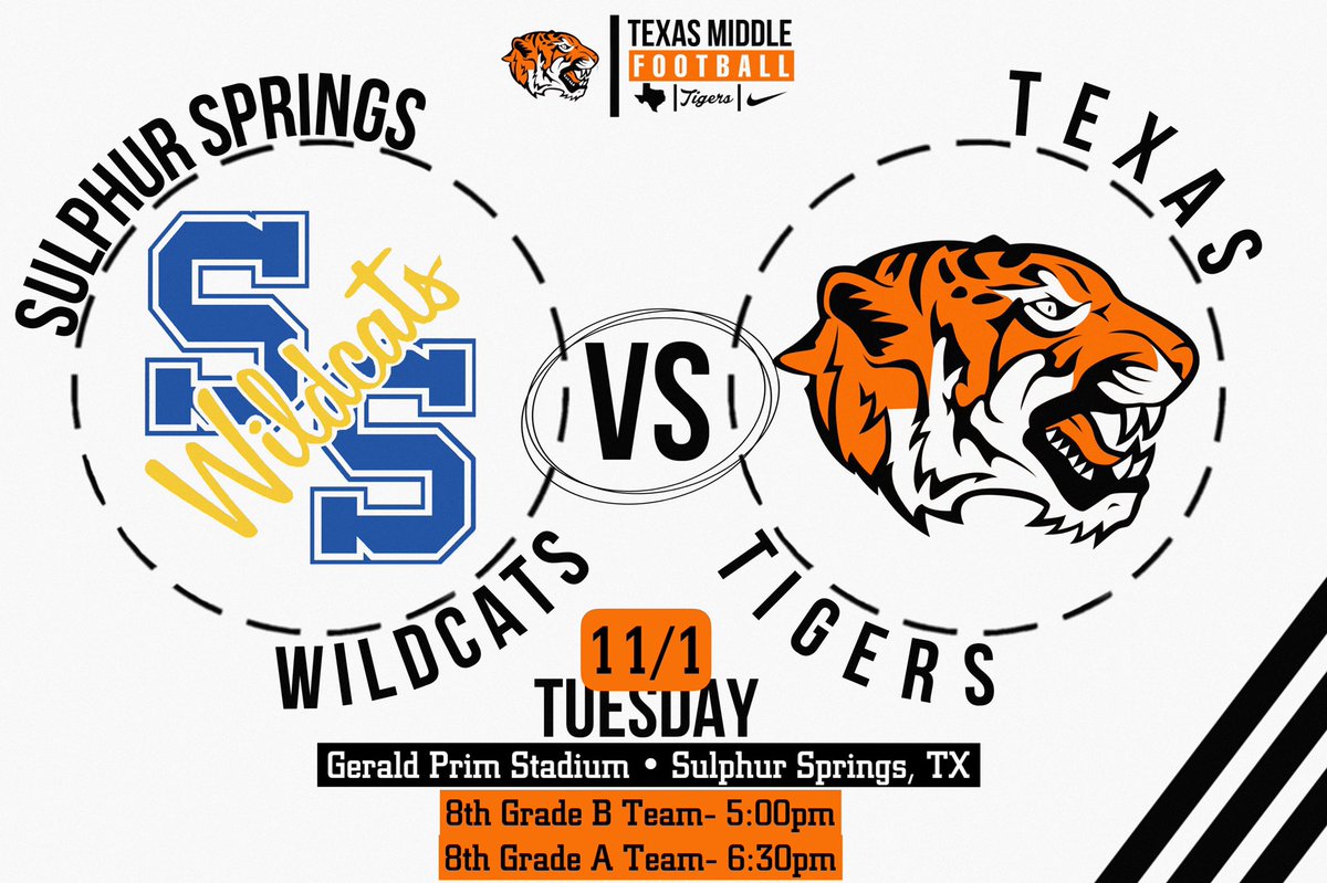 Final 8th grade TMS Football game of the season! One last chance to Compete and Finish on top!! GO TIGERS!!