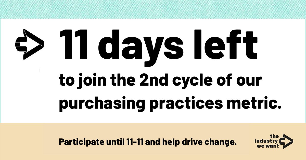 IndustryWeWant's tweet image. 🕒Just 11 days left of the 2nd cycle of our purchasing practice metric and @BetterBuying Partnership IndexTM! Don&apos;t miss out on the opportunity to rate your brand partners &amp;amp; help track progress towards #responsible #purchasingpractices

Survey link below👇
survey.alchemer.com/collab/7036786…
