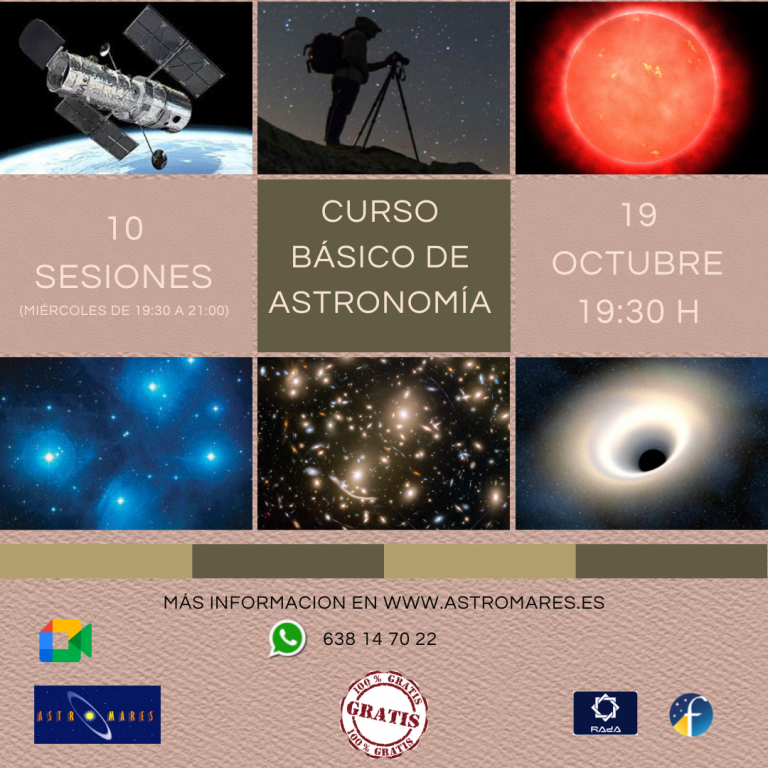 Mañana miércoles día 3 de noviembre, tercera sesión del Curso Básico de Astronomía. Más información en astromares.es/curso-de-astro…
GRATUITO: Requiere inscripción. con la posibilidad de acceder a las grabaciones de las sesiones si no puedes seguirlas en la hora que se emite.