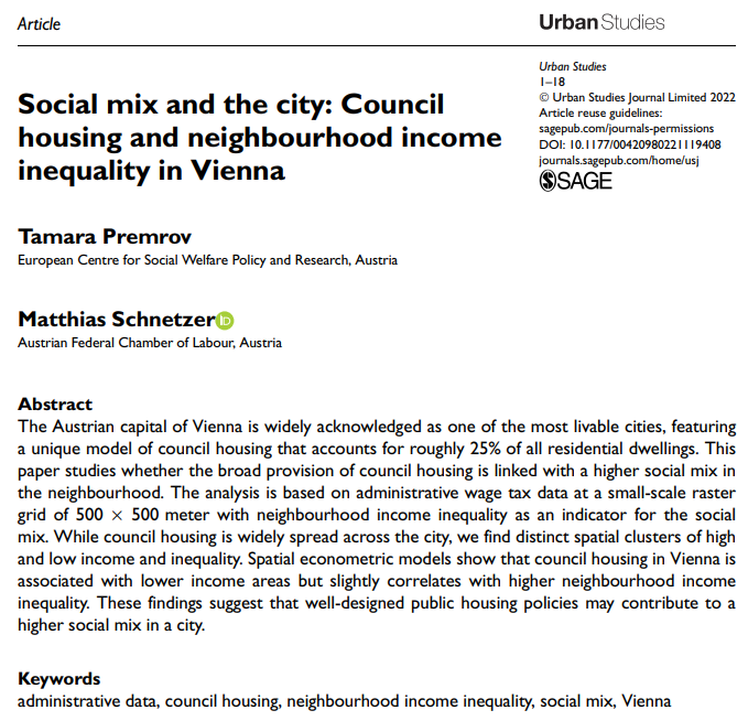 1/ En muchas ocasiones la vivienda pública ha servido para generar ciudades segregadas Sin embargo, también puede ser una poderosa para fomentar la mezcla social Viena, con su 25 % de vivienda pública es un gran ejemplo de ello 🧵