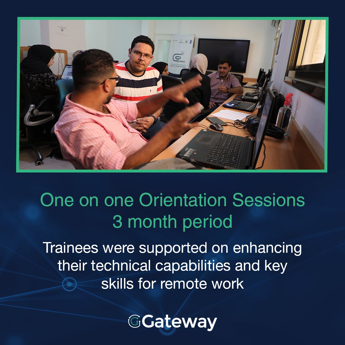 GGatewaySE's tweet photo. GGateway launched individual orientation programs where  participants got tailored training to improve their technical proficiency &amp; remote work skills.

خصّصت جي جيتواي برامج توجيه فردية حيث حصل المشاركون على تدريب مخصص لتحسين كفاءتهم التقنية ومهارات العمل عن بعد https://t.co/r8vAimtqTN