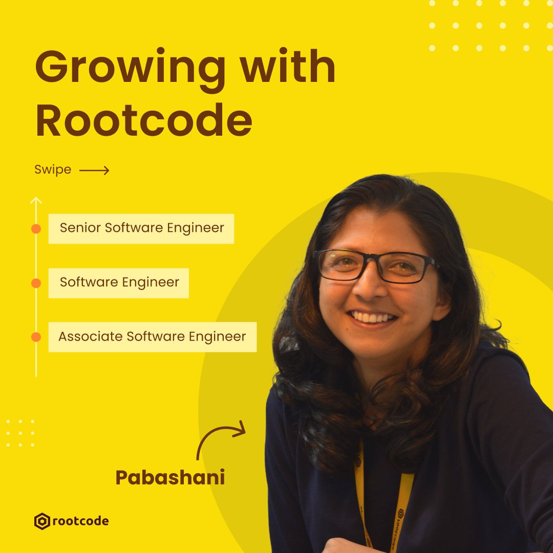 rootcode_io's tweet photo. Meet Pabashani, from our #engineering team! This is her journey as a #rootcoder and how she progressed from being an Associate #softwareengineer to a Senior Software Engineer. Swipe to read more.
#growth #careers #lifeatrootcode https://t.co/l8Uh6Ho0jg