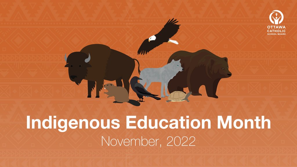 OttCatholicSB's tweet photo. 🎉The OCSB celebrates Indigenous Education Month in November. We continue our journey of Truth and Reconciliation as we learn more about Indigenous perspectives, history and culture. #ocsbBeCommunity @ocsbindigenous https://t.co/Z8ei28kdfk
