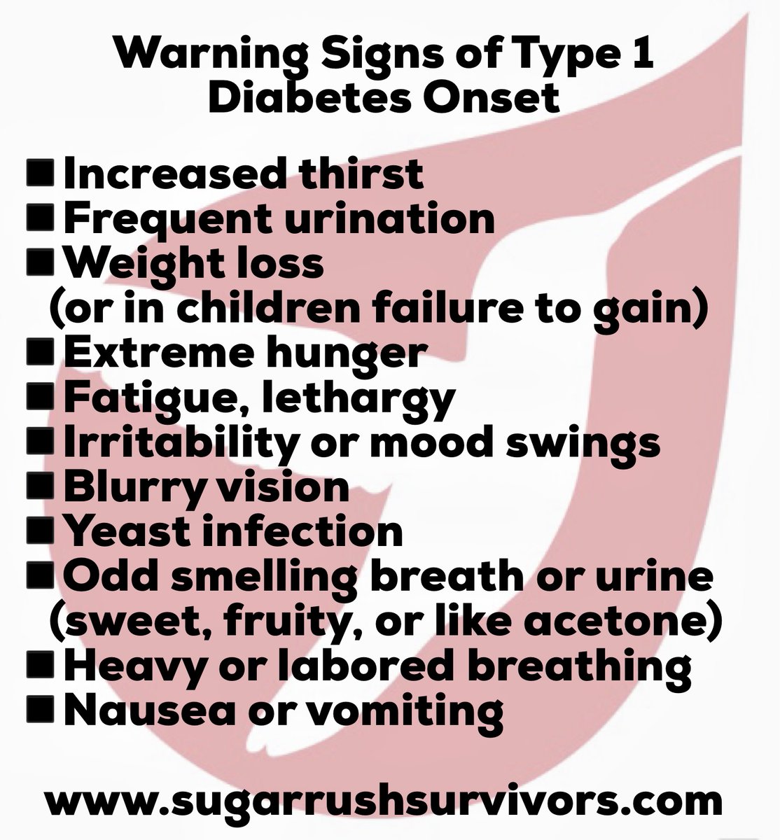 Contact_SRS's tweet photo. Save a life. Know the signs of T1D and please share! #T1D #WarningSigns #DiabetesAwareness #November #DiabetesAwarenessMonth #Type1Diabetes #MoreThanSurviving #T1DThriving #SugarRushSurvivors https://t.co/w7T3QGivWY