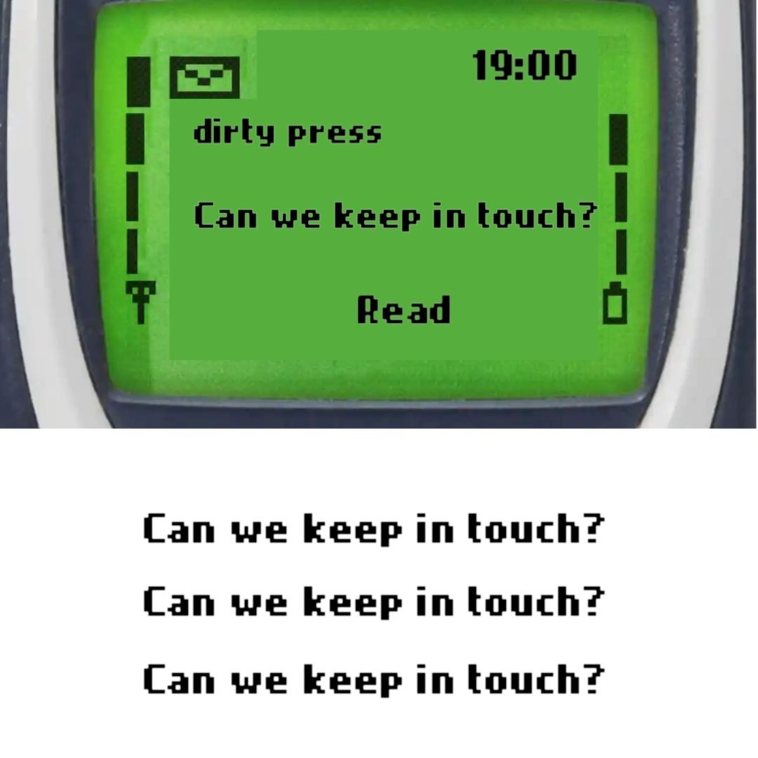 Hello，由於fb和IG都不是一個穩定的平台，雖然 #dirtypress 有自己的網站dirtypress.net，但為了和各位保持聯絡，我們希望可以建立一條email &amp; text list。

收集到的電郵和電話，僅用以宣傳dirty press的書籍和活動。

keep in touch 請按
forms.gle/o4UJzyx7uUzpGw…