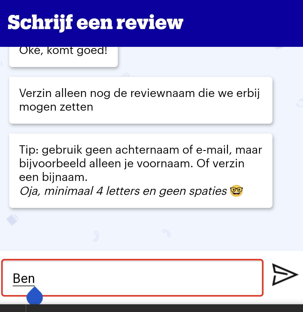 Hey <a href="/bol_com/">bol</a>, toffe review bot. Enkel; namen met minder dan 3 letters komen vaak voor. Misschien ook niet slecht dat als er naam in gebruik is, de bot zelf wat voorstellen kan doen. Ik ben het na een paar keer opgegeven ;-)