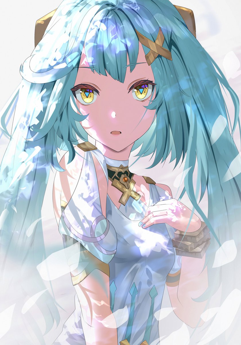 1girl solo aqua hair dress long hair looking at viewer twintails  illustration images