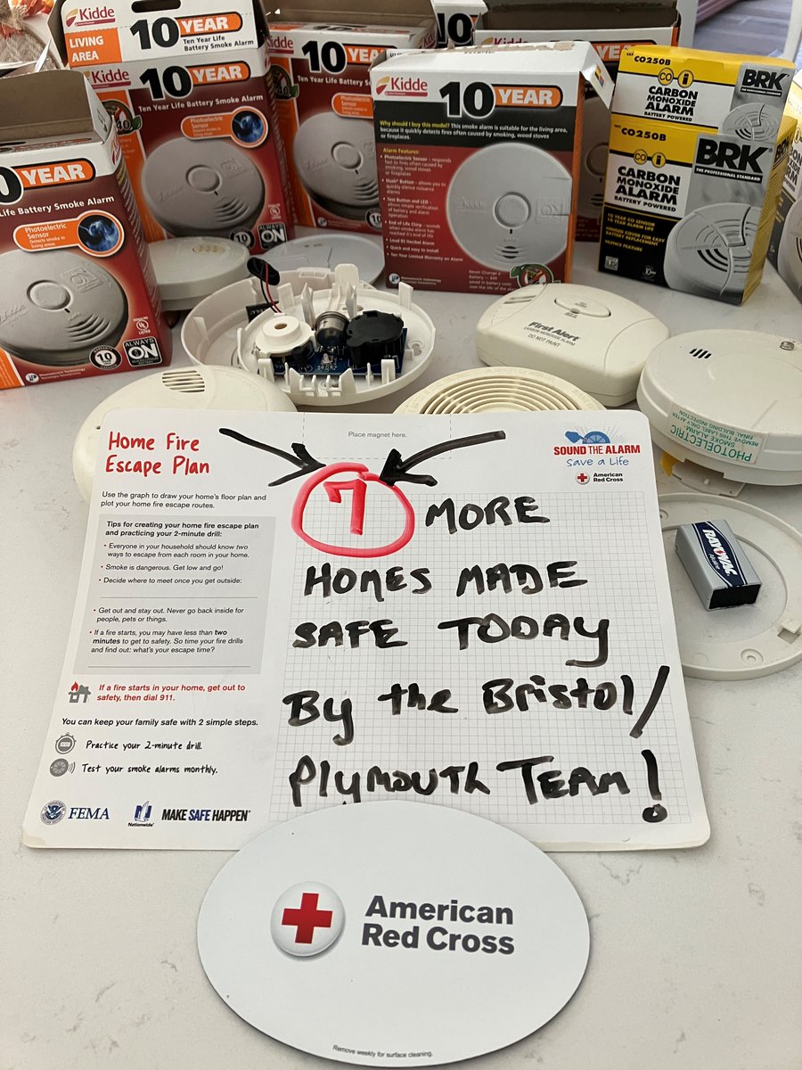 7 smoke detectors installed by Red Cross volunteers this weekend in Bristol &amp; Plymouth counties.  Fun Fact: The Red Cross routinely installs free smoke detectors.  Contact Red Cross or local Fire Department for details. #Preparationandresponse #smokedetectors #communityvolunteers