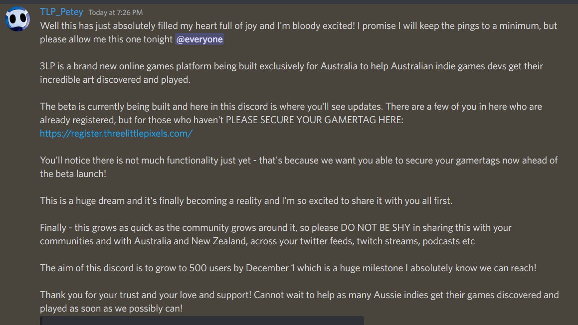 PeteyPerth (@petecurulli) on Twitter photo The <a href="/ThreeLilPixels/">Three Little Pixels</a> discord is now LIVE and starting to fill up with incredible Aussie & NZ creators excited about being the first to try the beta for the amazing reason below.
Join the #Discord > discord.gg/VwwfJ3qgnZ
Tell your friends
Let's take ANZ games to the world! The <a href="/ThreeLilPixels/">Three Little Pixels</a> discord is now LIVE and starting to fill up with incredible Aussie & NZ creators excited about being the first to try the beta for the amazing reason below.
Join the #Discord > discord.gg/VwwfJ3qgnZ
Tell your friends
Let's take ANZ games to the world!