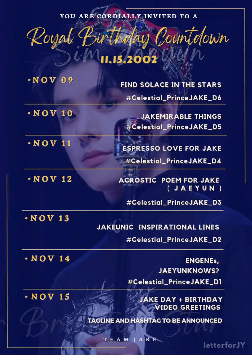 jakeupdateteam's tweet photo. We invite you to a royal birthday week celebration of our Celestial Prince #JAKE. Come inside the castle and join us. Mark the date on your calendars 🗓️ 

#ENHYPEN_JAKE #엔하이픈_제이크 #제이크 @ENHYPEN_members @ENHYPEN https://t.co/kbnpftPGzL
