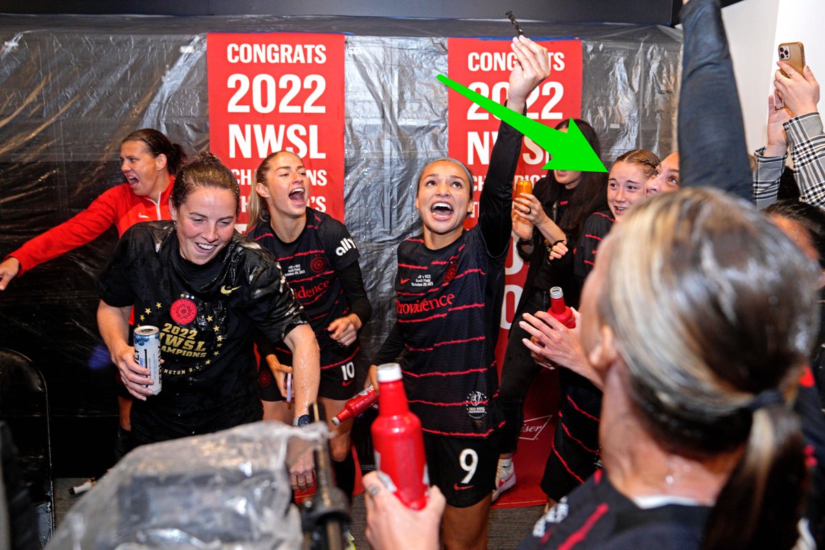 mercash22's tweet photo. I cannot stop cackling at these photos of 17-year-old Portland Thorns midfielder Olivia Moultrie during the #NWSL championship celebrations. She obviously wasn't allowed to participate but she had a chance to witness the mayhem.

These are the woes of a prodigy 😂 https://t.co/15WfzS0804