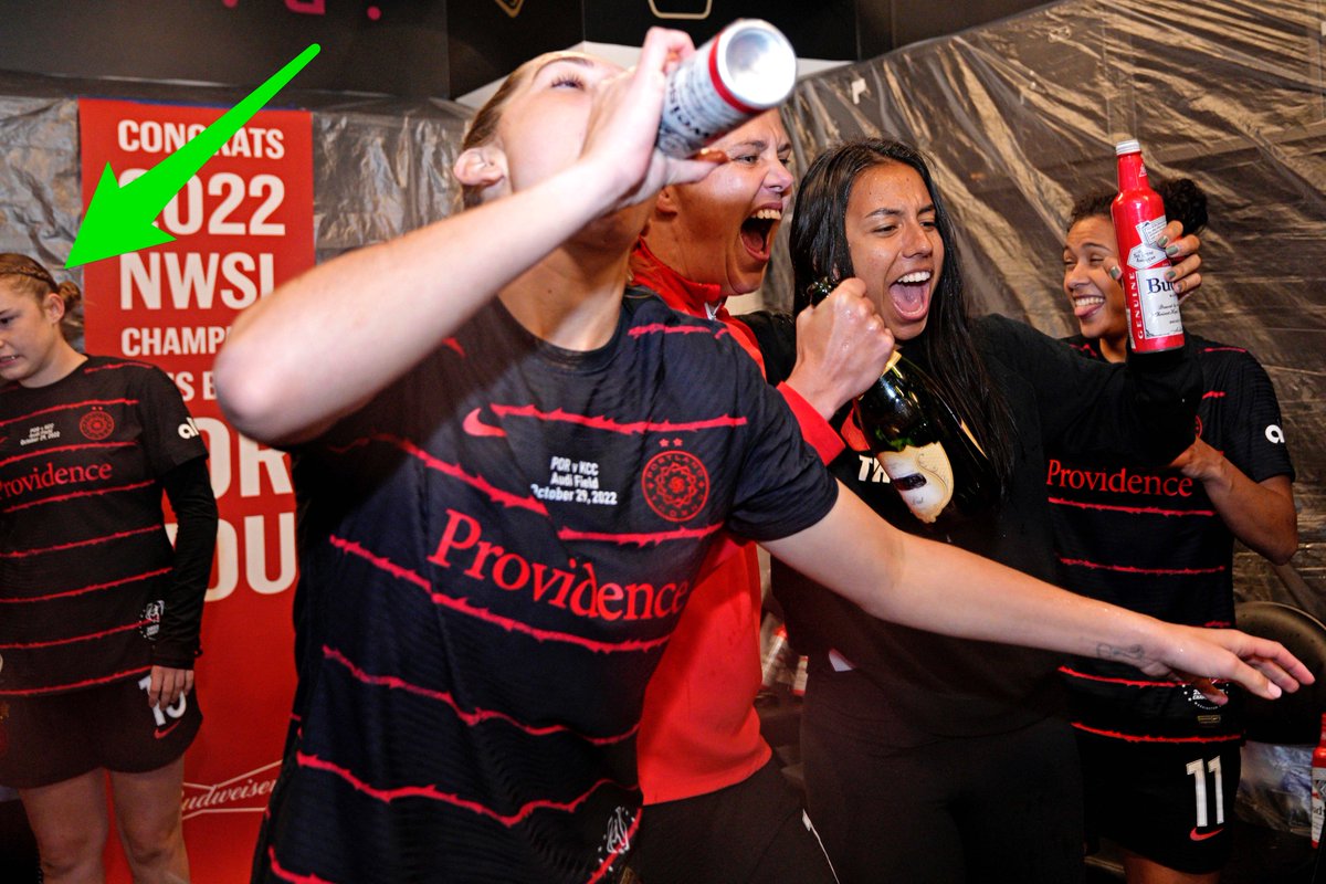 mercash22's tweet photo. I cannot stop cackling at these photos of 17-year-old Portland Thorns midfielder Olivia Moultrie during the #NWSL championship celebrations. She obviously wasn't allowed to participate but she had a chance to witness the mayhem.

These are the woes of a prodigy 😂 https://t.co/15WfzS0804