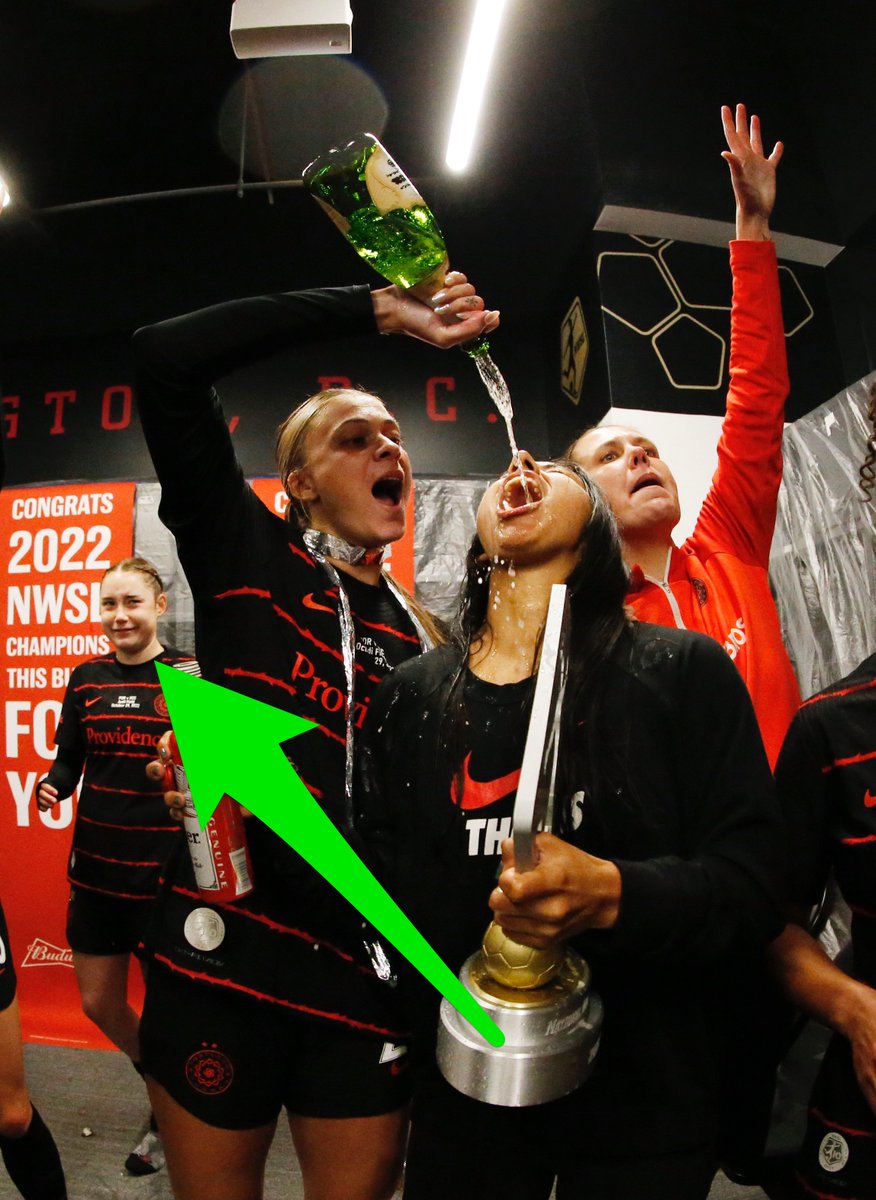 I cannot stop cackling at these photos of 17-year-old Portland Thorns midfielder Olivia Moultrie during the #NWSL championship celebrations. She obviously wasn't allowed to participate but she had a chance to witness the mayhem. These are the woes of a prodigy 😂