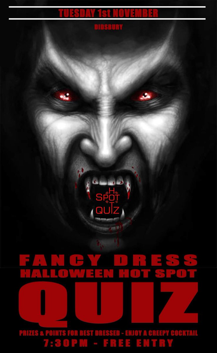 TUESDAY is our 3rd #Halloween <a href="/HotSpotQuiz/">Hot Spot Quiz 1.4k</a> of the week
Tonight it's at <a href="/TheParrsWood/">The Parrs Wood</a> 🍺🍷 in #Didsbury
The #SmartPhoneQuiz Powered by <a href="/SpeedQuizzing/">SpeedQuizzing</a>
FREE to play from 7:30pm 👈
#PlayYourCardsRight ♥️♠️♦️♣️ with a £44 Ca$h Jackpot 💰
Book your @LynxTaxis with Promo Code "QUIZ5"👍