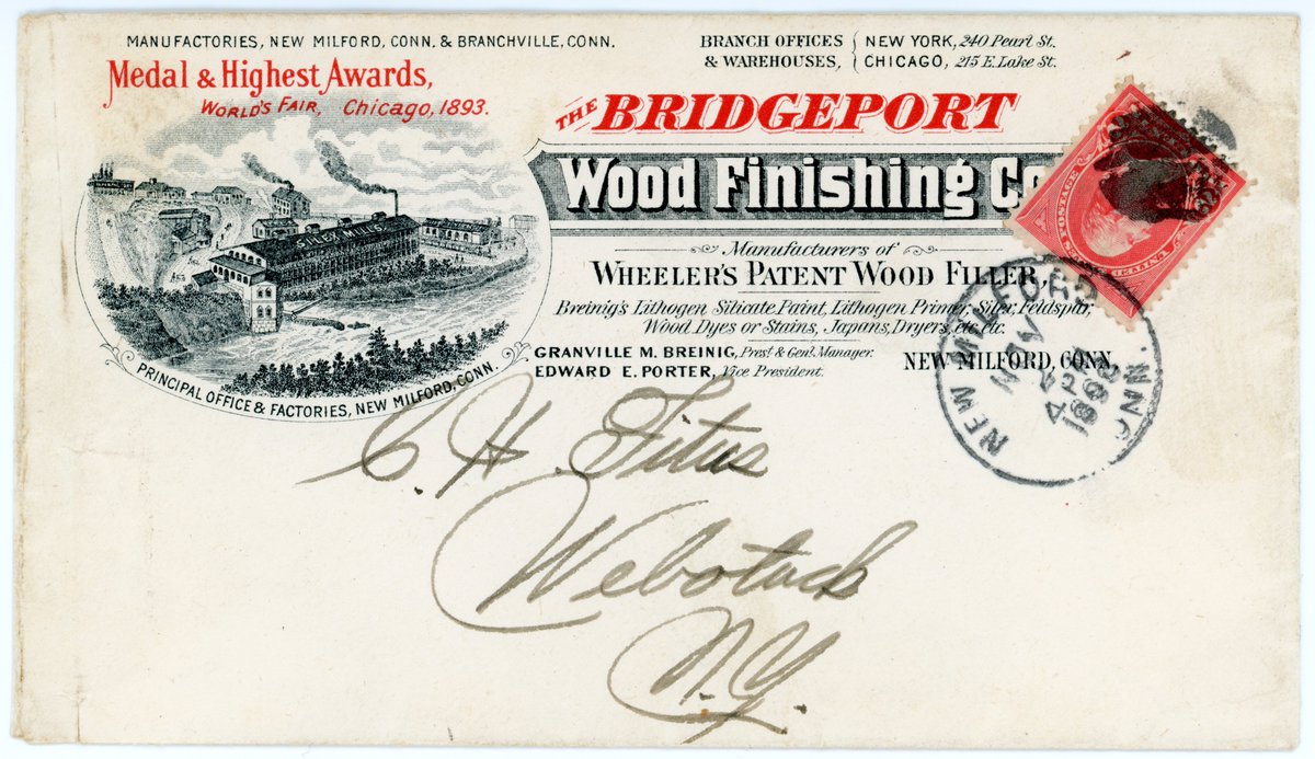 Advertising cover for The Bridgeport Wood Finishing Co. - New Milford, Connecticut - 1899. #Stamps #Philately