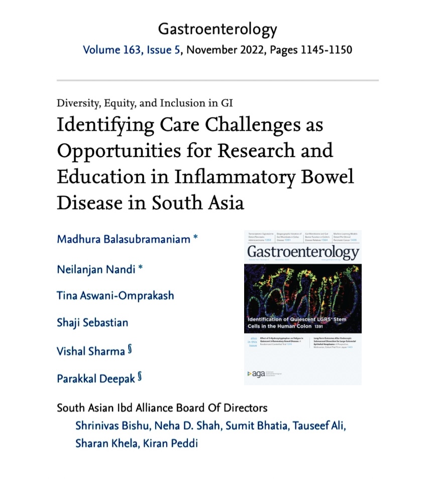 Hot off the press! 🗞 Thanks to @aga_gastro @aga_cgh for publishing our commentary comparing access & costs of #IBD care between #SouthAsia & the West. We at #SAIA are thrilled to turn these barriers into opportunities for better care as IBD grows 🌍 authors.elsevier.com/c/1fy0y3mEmbnQo