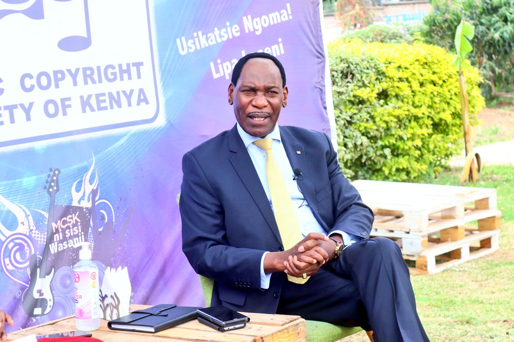 TheMCSK's tweet photo. CEO @EzekielMutua being interviewed with Grace Matheka of @whownskenya on matters concerning the Music industry in Kenya and #MCSKat40 build up activities. https://t.co/epp9rHlqLd