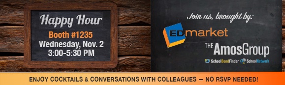 SchoolBondNtwrk's tweet photo. Join us and the @EDmarketassn (Education Market Association) for a happy hour at @EDspacesEvent tomorrow!

#edspaces #k12 #education #learningenvironments #edmarket #theamosgroup #schoolbondfinder #schoolnetwork https://t.co/uKikd3pULj