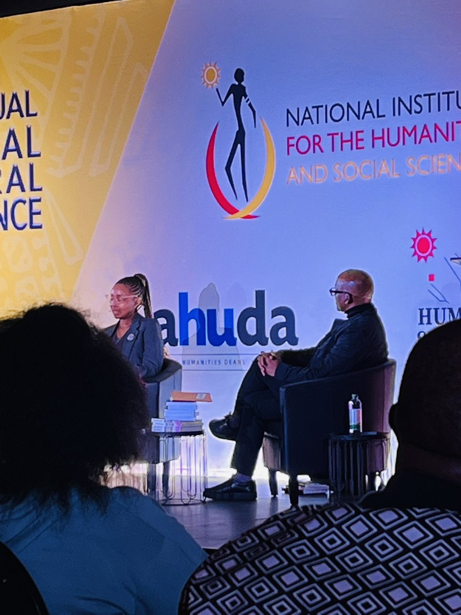_PaulM's tweet photo. Prof Dineo Gqola in conversation with Prof Kopano Ratele. Yey! @iNIHSS #ANDC2022 🔥 https://t.co/T0imKntNte