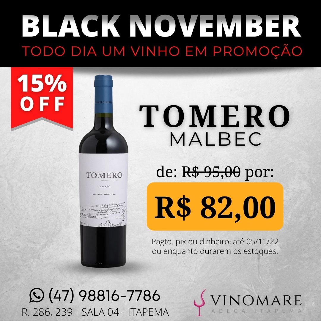 vinomare_br's tweet photo. BLACK NOVEMBER VINOMARE! O mês inteiro com promoções reais e imperdíveis. Pode pesquisar e comparar! 
Tomero Malbec de R$ 95,00 por R$ 82,00
(válido para pagamento pix e enquanto durarem os estoques)
#vinomare #blacknovember #adegaitapema #itapema https://t.co/gfkUUOxTDH