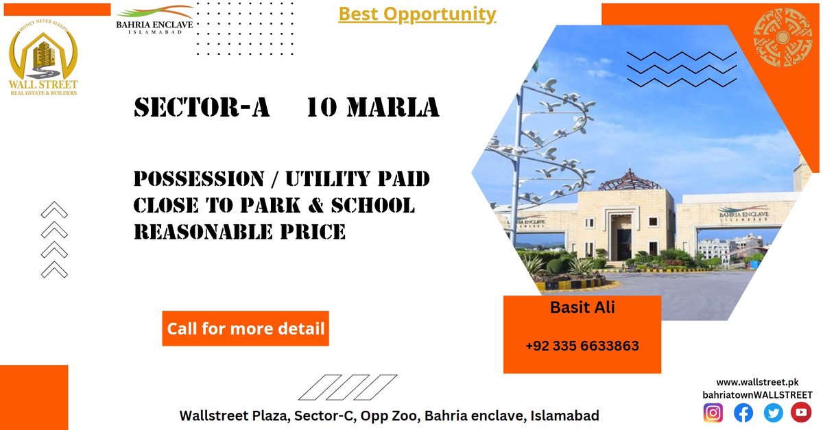 bahriatownwall's tweet photo. Build Your Dream House At Ideal Location !
10 Marla Residential plot available in sector A  Bahria Enclave Islamabad
👉Possession &amp; Utility charges Paid
👉Near Park &amp; School 
For more information just call Basit Ali +92 335 6633863 https://t.co/lmsx50jB6V