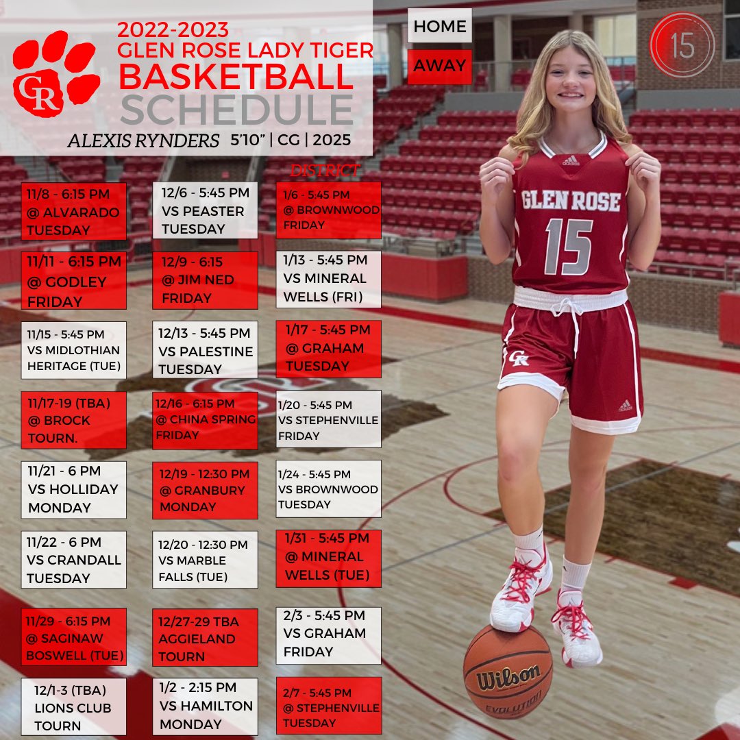 Alexis Rynders on Twitter "🏀20222023 GlenRoseGirlsBB Schedule ️‍🔥