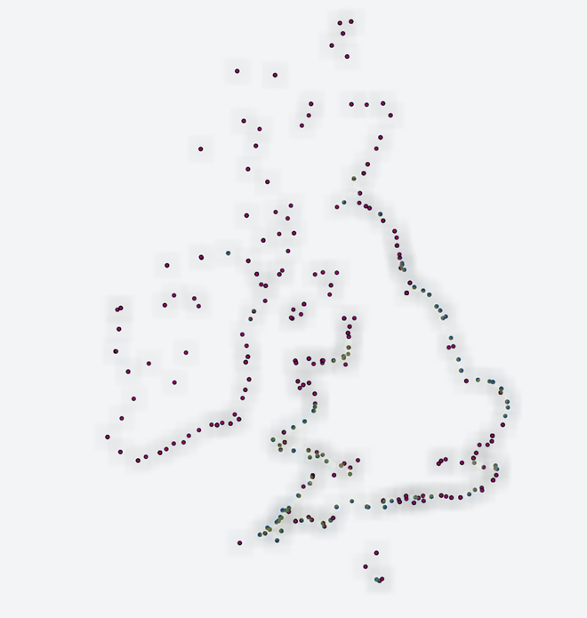 DamienMansell's tweet photo. #30DayMapChallenge Day 1: #Points (although I think all my entries will have to be #5minutemap). Letting the data do the talking, no basemap, legend, insert just
@RNLI Open Data of Lifeguard Units, Stations and Support Centre locations https://t.co/RqSFvAU9AU
